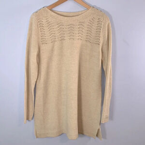 Croft & barrow size lrg tan oatmeal open work knit sweater boat scoop neck long